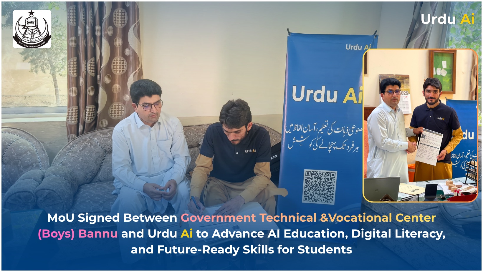 MoU between Urdu Ai and Government Technical & Vocational Center (Boys) Bannu in Bannu